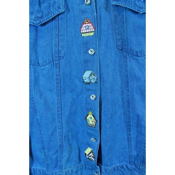 Mili Designs Jean Jacket Rhinestones Embroidery Birdhouses Womens XL - Picture 7 of 8